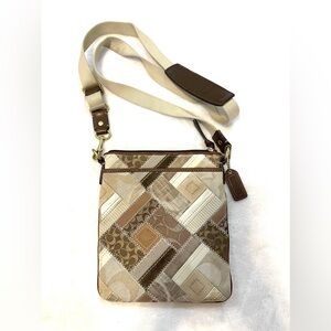 COACH Jacquard Leather Suede Patchwork Crossbody Satchel Handbag 41705